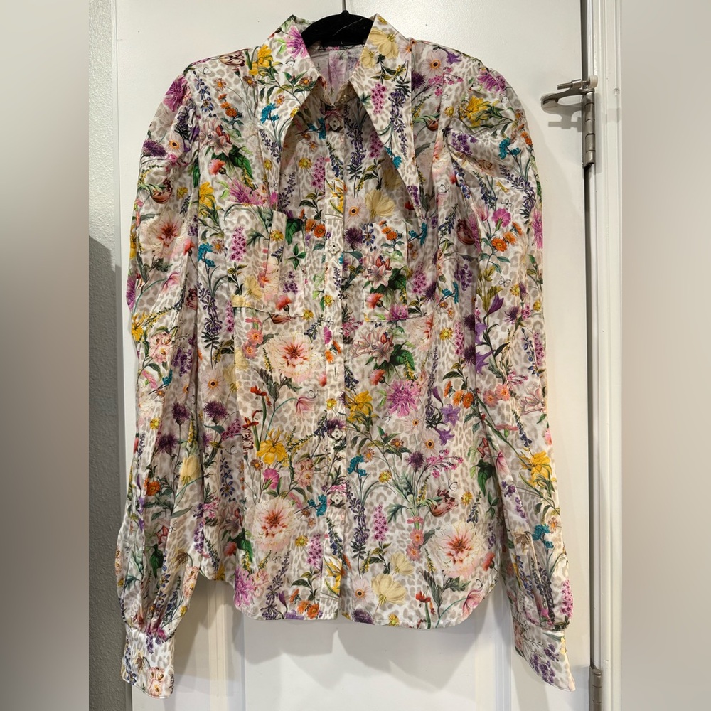 Aqua Blu White Floral Button-Down Shirt